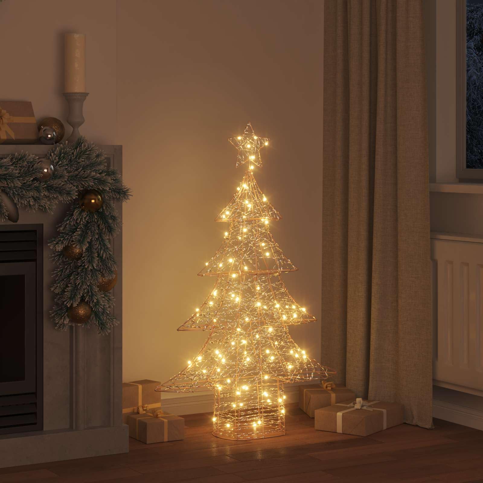 3D Weihnachtsbaum mit 120 LEDs warmweiß, PET Weihnachtsbaumschmuck, USB Betrieb, 120,5 cm hoch, mit fünfzackigem Stern, für Wohnzimmer Fenster Deko, Advent