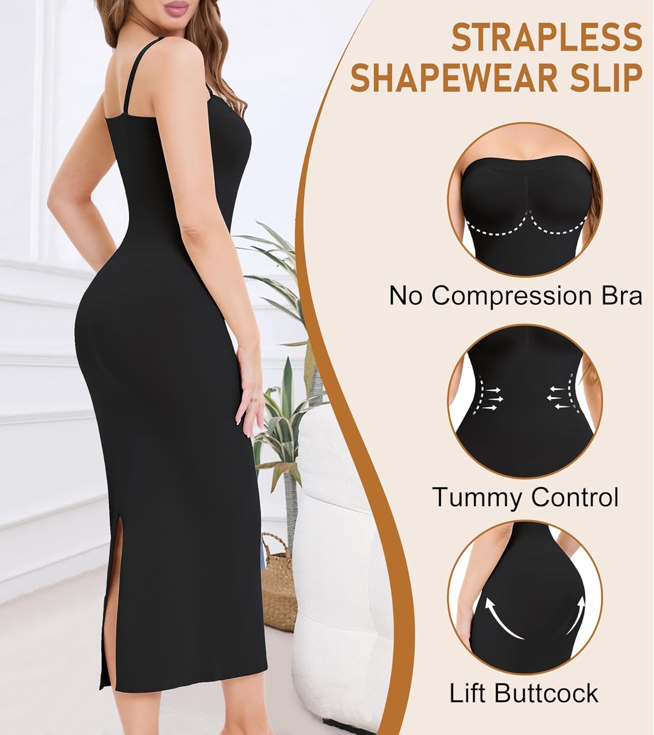 Strapless Shapewear Slip for Under Dresses, Full Slip Dress for Women, Tummy Control Seamless Body Shaper - Image 3