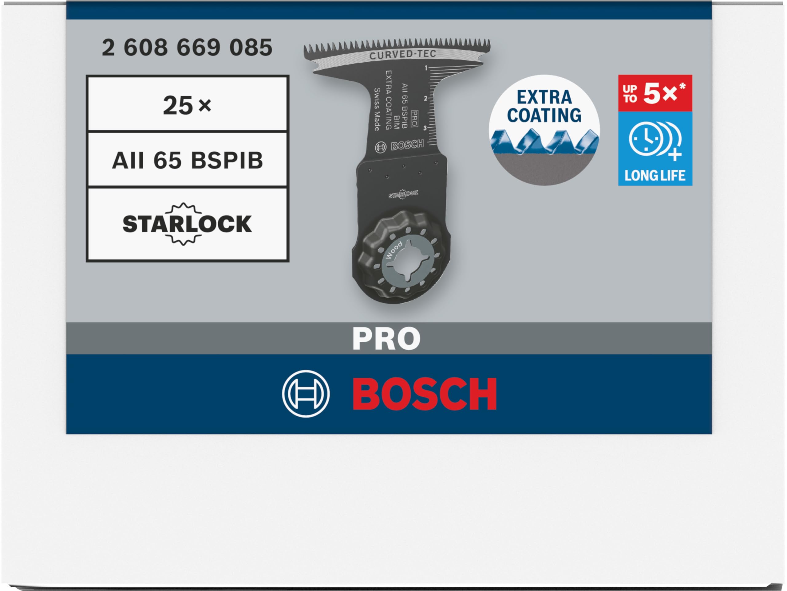 Bosch 1 x PRO AII 65 BSPIB brzeszczot do zagłębień (do twardego drewna, płyt powlekanych tworzywem sztucznym, szerokość 65 mm, profesjonalne akcesoria wielofunkcyjne)