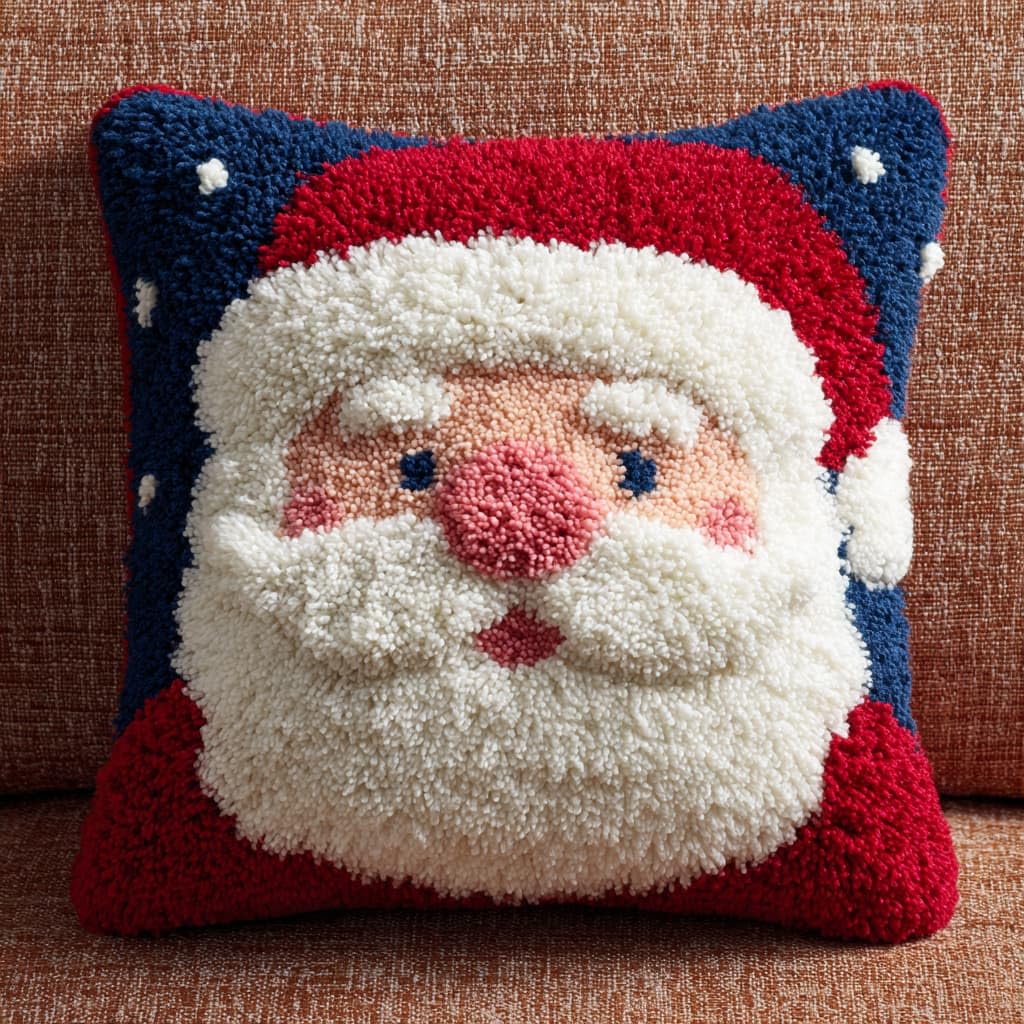 Taxpy Latch Hook Cushion Kits 17X17Inch, Santa Claus Latch Hook Pillow Case Kits Embroidery Kit, DIY Needlework Pillow Cover Cushion Rug Making Kit