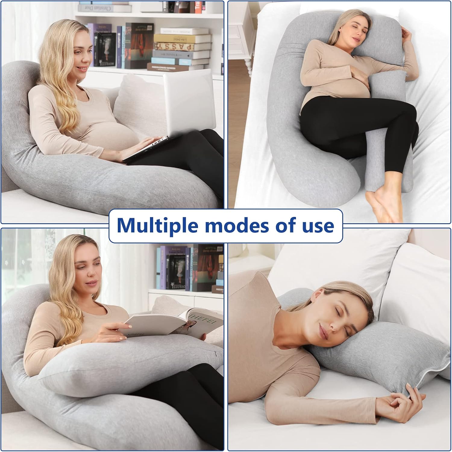 Pregnancy Pillows for Sleeping, U Shape Full Body Pillow, Maternity Pillow with Removable Cooling Cover, Support for Back, Leg, Hips, Belly for Pregnant Women(Light Grey)