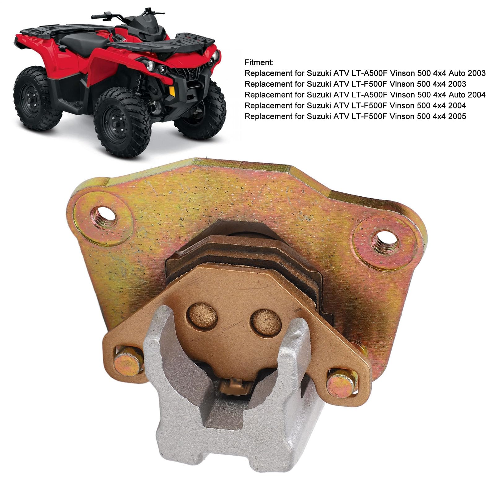 Garsent Pinza de Freno Trasero para ATV LT‑A500F Vinson 500 2003-2007, Pinza de Freno Trasero con Pastillas, 69100 03GF0 999 69100 03GH0 999, Rendimiento de Frenado Mejorado