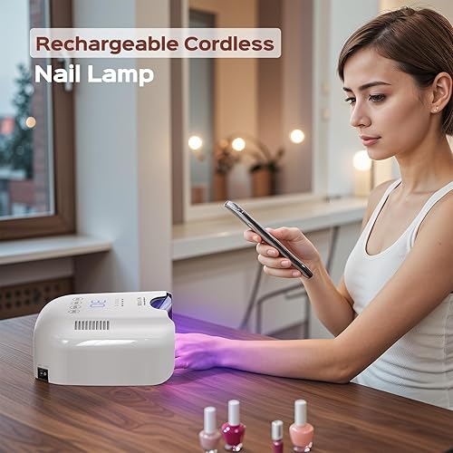 Miniatura 2 de BOLASEN Lámpara de uñas UV recargable inalámbrica, luz UV para uñas de gel con reflector metálico y base de metal, secadora de uñas LED inalámbrica