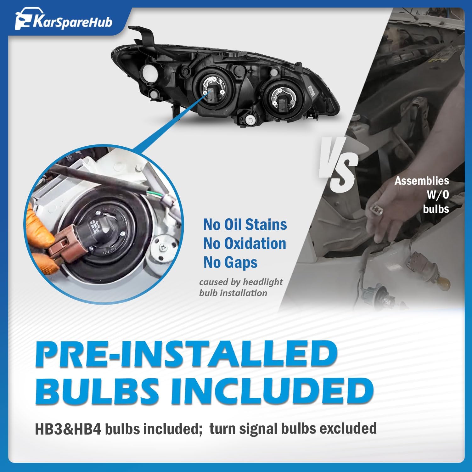 Headlights Assembly for 2004-2005 Honda Civic 2/4Door Headlamp Replacement Chrome Housing Amber Reflector Driver & Passenger Side