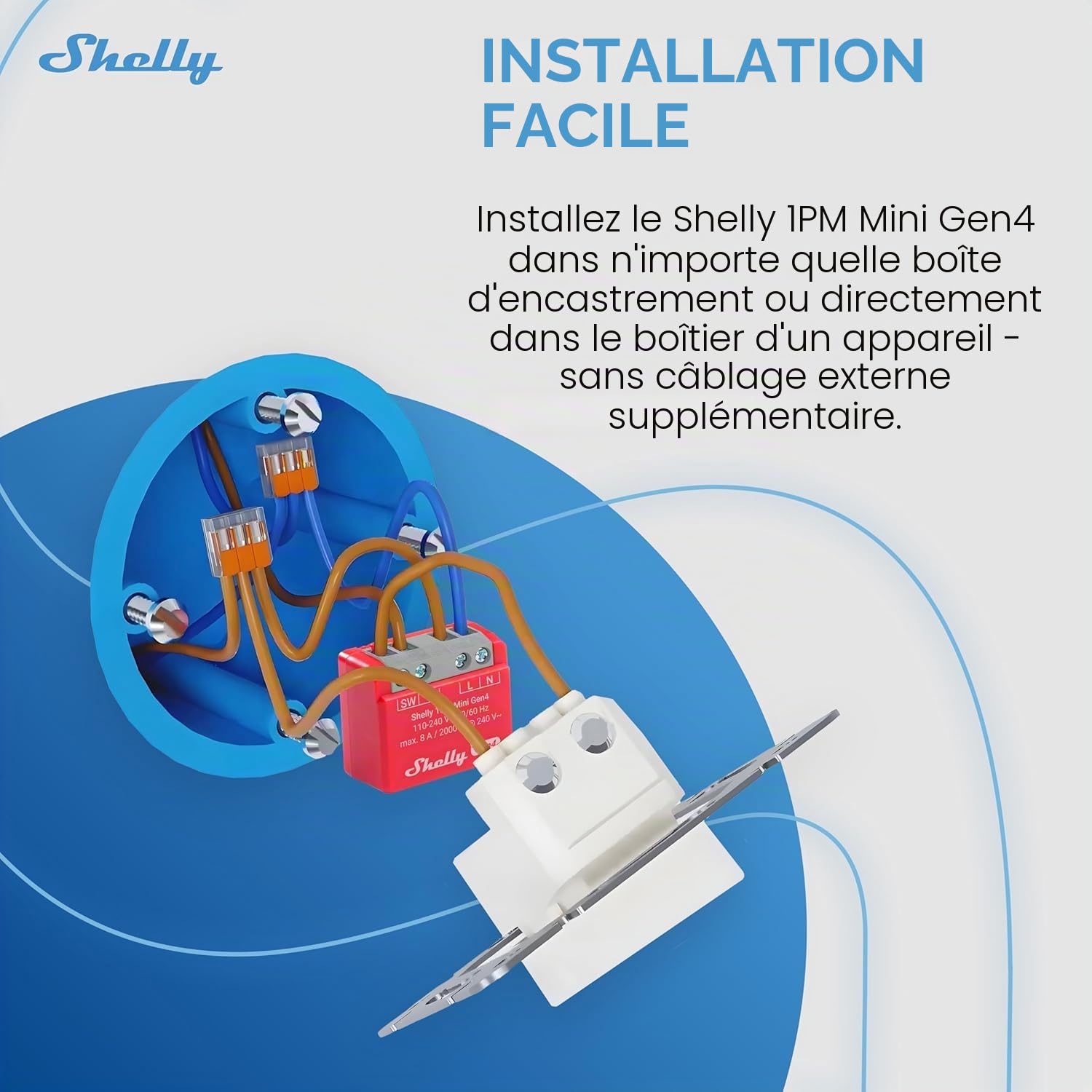 Shelly 1PM Mini Gen4, Commutateur relais intelligent géré par Wi-Fi, 1 canal, 8A, mesure de puissance, domotique, aucun hub requis, Alexa, Apple HomeKit et Google Home, Zigbee et Matter (4 pièces)