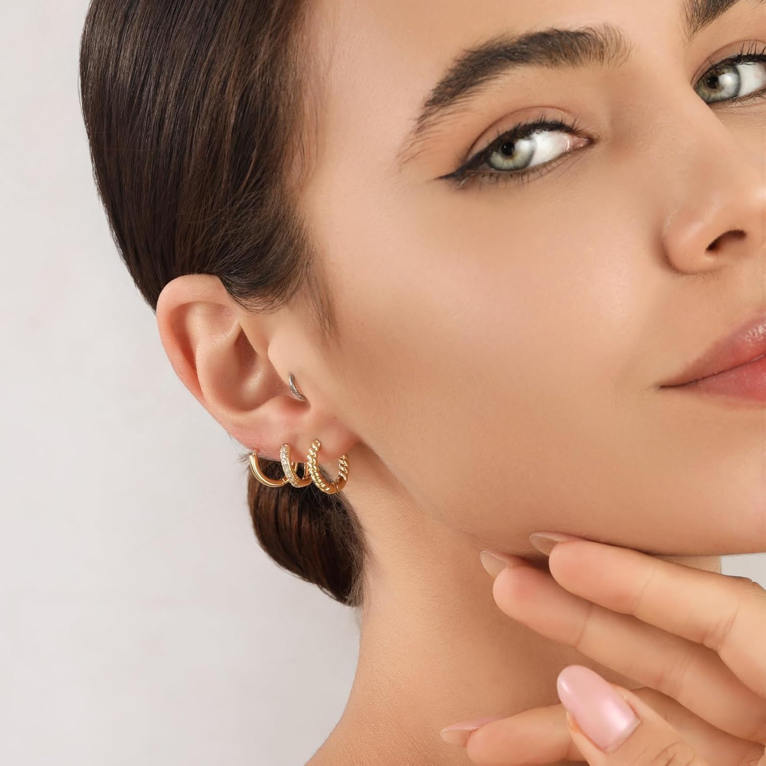 BMMYE Gold Huggie Hoop Earrings for Women Hypoallergenic 14K Gold Plated Mini Hoops Earrings Set for Multiple Piercing Lightweight Small Hoop Earrings Stack Jewelry for Gifts - Image 2