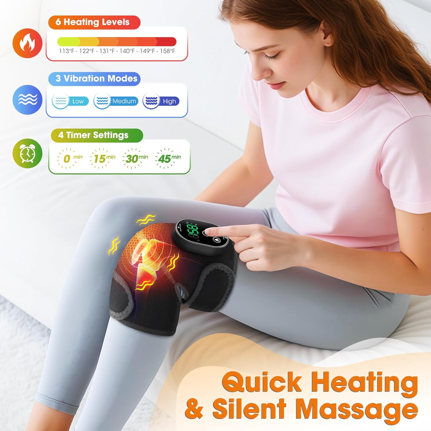 Cordless Knee Heating Pad, 3 in 1 Heated Knee massager for Men and Women, Heated Knee Brace with Vibration and Timer Setting for Joint Pain Relief, Heartwarming and Practical Gift for Loved Ones