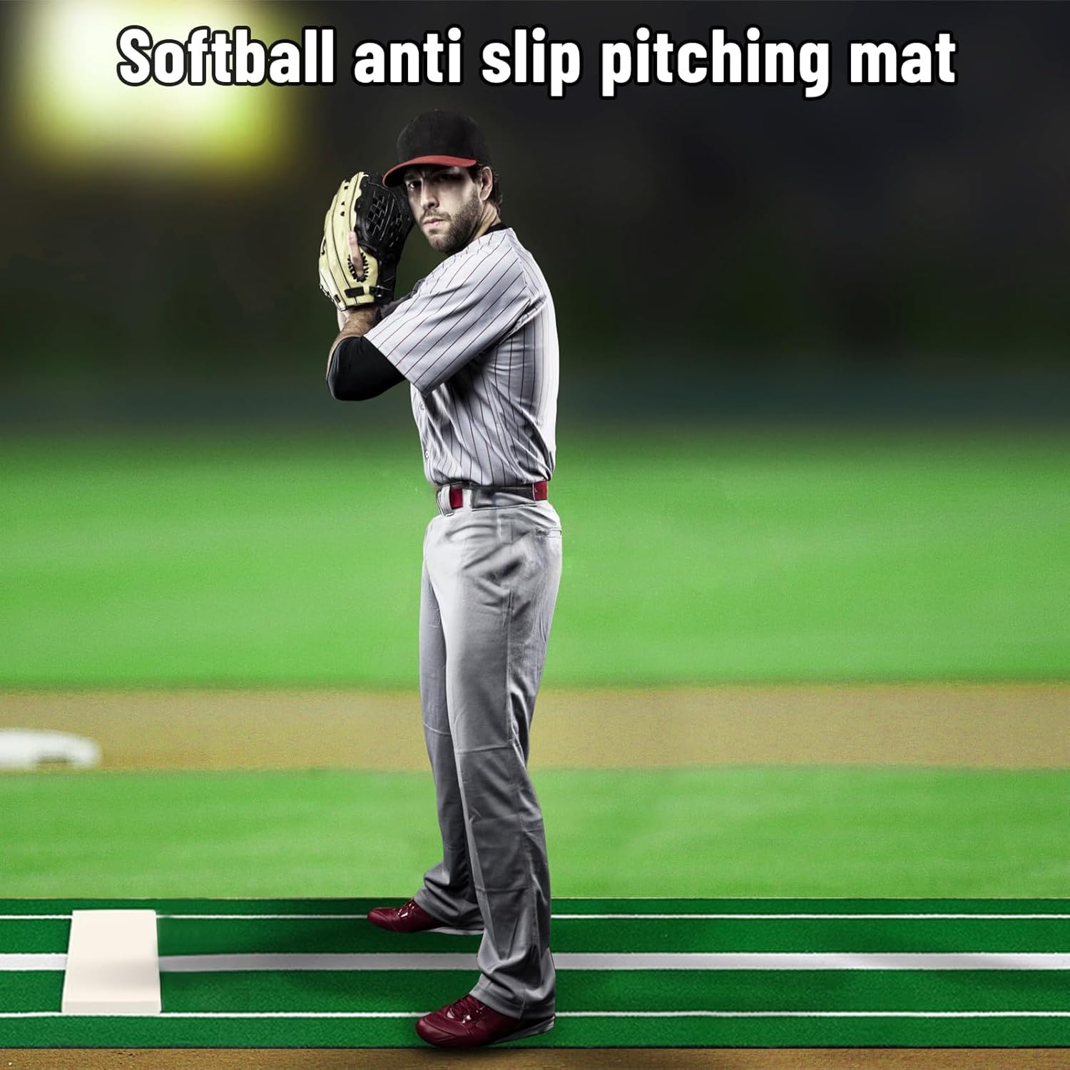 10' X 3' Softball Pitching Mat with Rubber and Powerline,Baseball Home Plate Mat with Anti-Fade Turf,Indoor Outdoor Baseball Hitting Pitchers and Softball Pitching Practice Aid Pad,