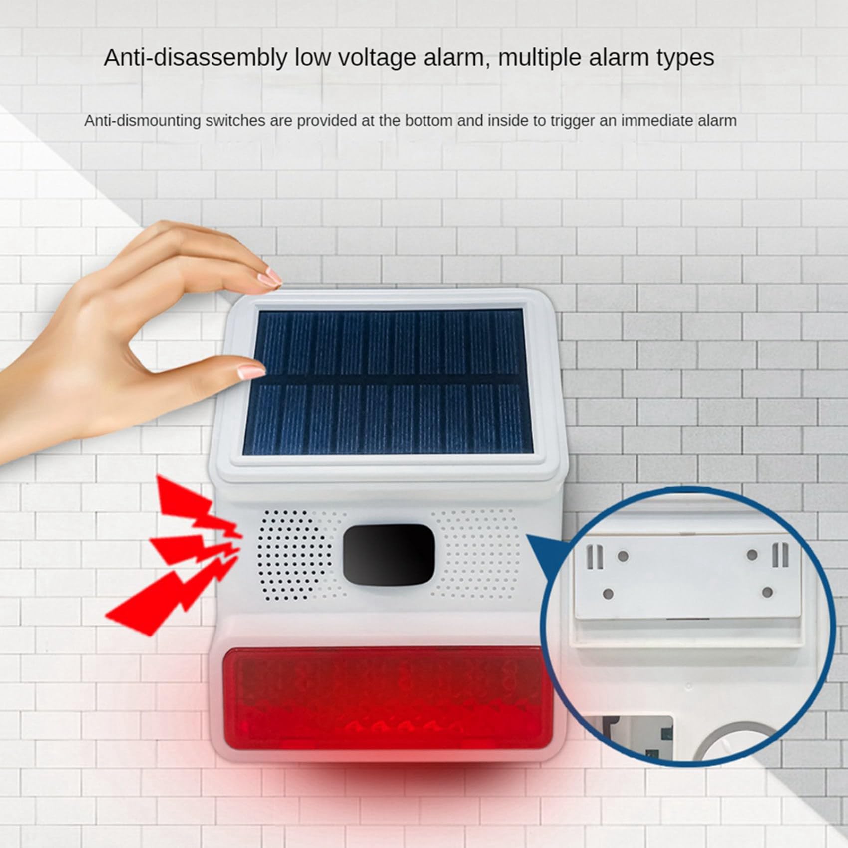 2X Alarma Estroboscópica Solar Inalámbrica, Luz con Sonido, Flash, Sirena de Alarma para Exteriores para de Alarma Wifi GSM de 433MHz para el Hogar y la Granja