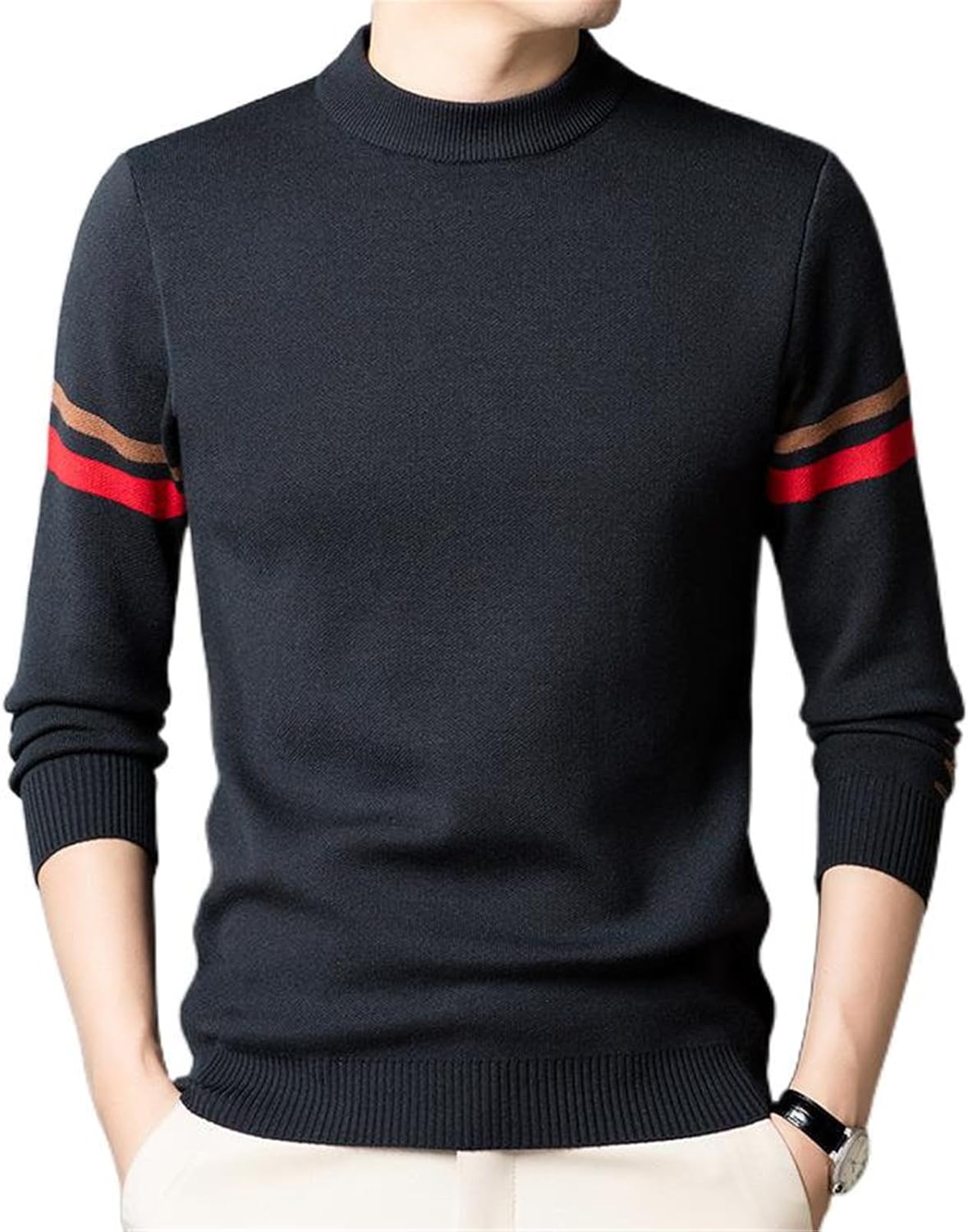 Men's Thick Round Neck Base Sweater for Winter Casual Knit