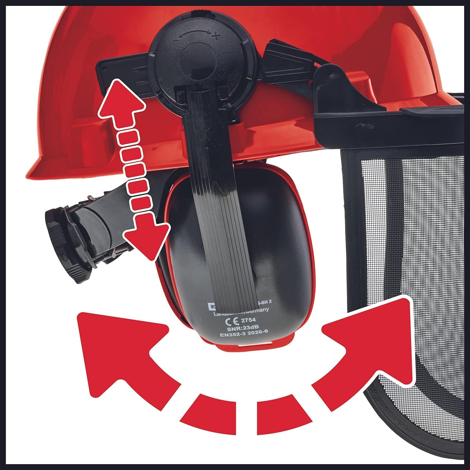 Einhell elmetto protettivo (circonferenza 52 - 66 cm, con visiera sollevabile, con para orecchie sollevabili)