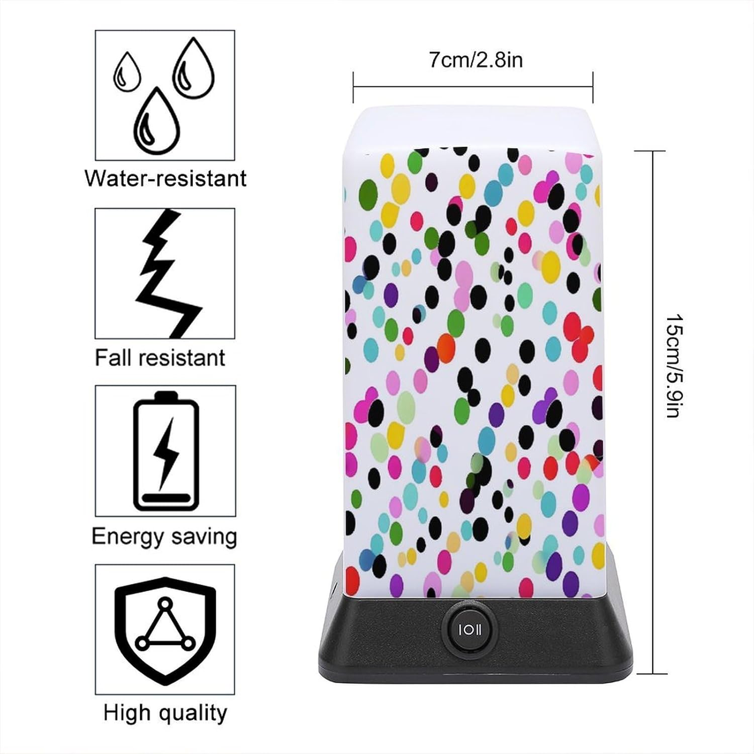 Cordless Night Light Battery Powered Dimmable Lamp for Reading Twister Polka Dots Small Desk Lamp for Bedroom Living Room Office