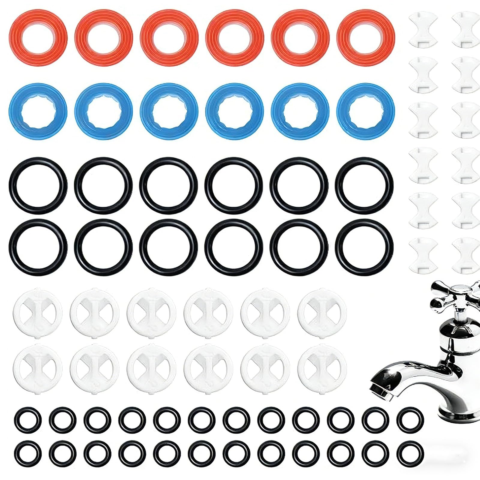 2-Pack Universal Brass Tap Cartridge & 72-Pcs Tap Washers Assorted UK Set - Ceramic Valve Repair Kit with O-Rings for Leak-Proof Kitchen & Bathroom Mixer Taps