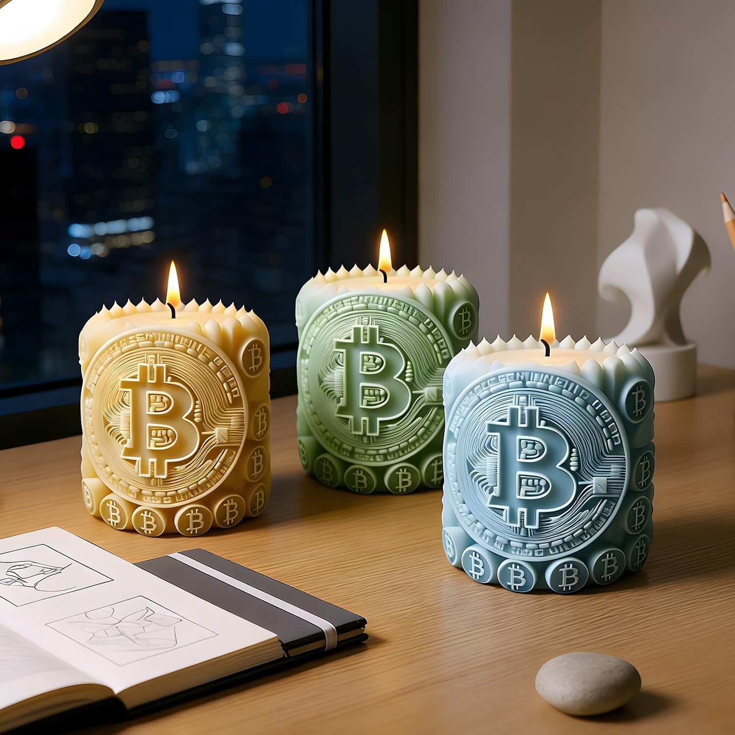 3D Bitcoin Symbol Candle Mold Currency Pillar Candle Silicone Molds image 3