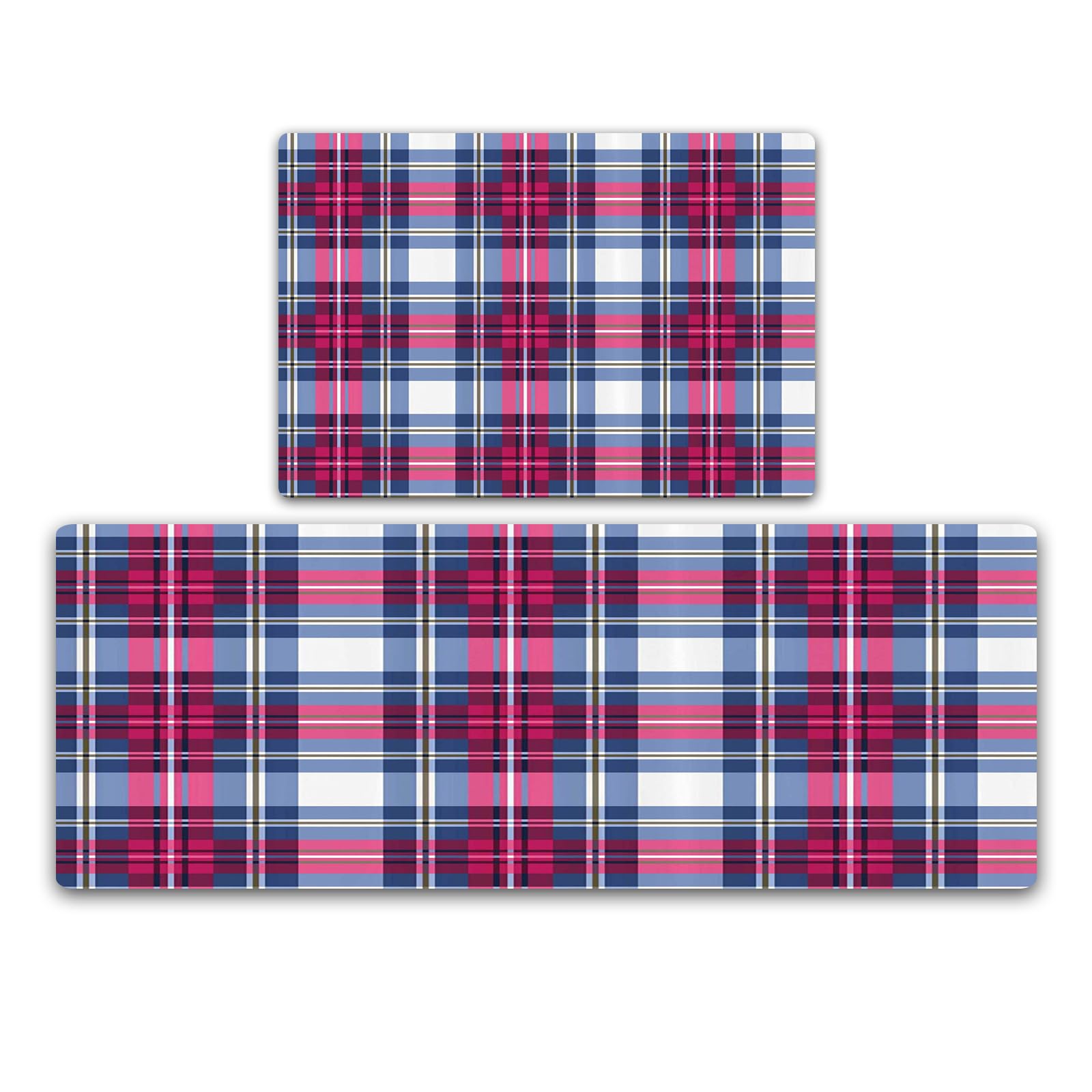 Tapis De Cuisine Antidérapant Et Confortable - Lot De 2 (44x75cm + 44x120cm) - Design Carreaux écossais, Lavable Et Résistant à L’huile