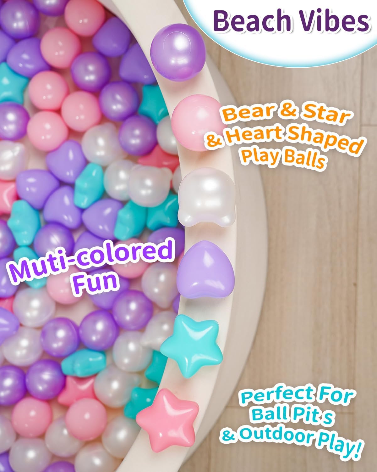 TRENDPLAY Ball Pit Balls Star Bear Heart Shape for Toddlers 50 100 200, Plastic Toy Balls for Boys Girls