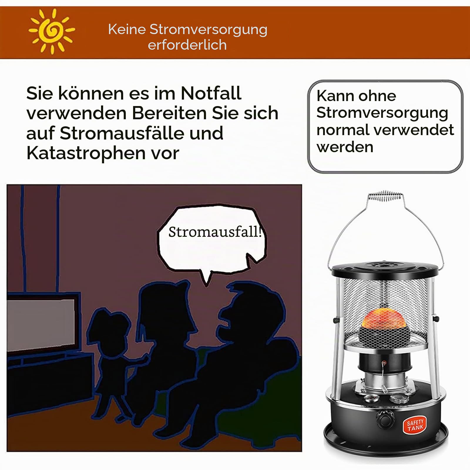 2600W Petroleumofen für Innenräume,Mobile Heizung,Petroleumofen Heizung Ohne Strom, Notheizung Ohne Strom, mit6 Dochte, für den Überlebensnotfall Beim Eisfischen (Color : Kerosene stove)