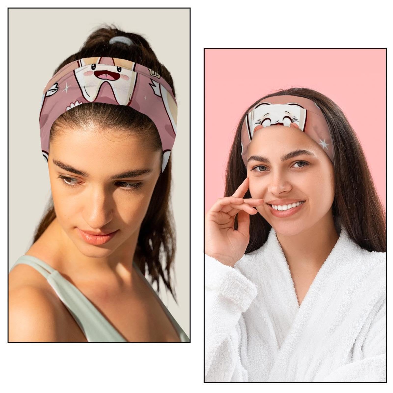 Lot de 6 bandeaux élastiques à dents mignonnes pour femme - Pour yoga, entraînement - Anti-transpiration - Souple - Simple et polyvalent