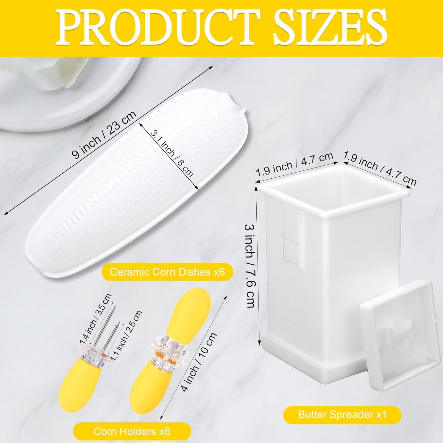 Kochorie Ceramic Corn Dishes Corn Holders Set Includes 6 Corn Trays 6 Stainless Steel Corn Holders and Butter Spreader for Home Cooking Parties Skewers BBQ Camping Microwave Dishwasher Oven Safe