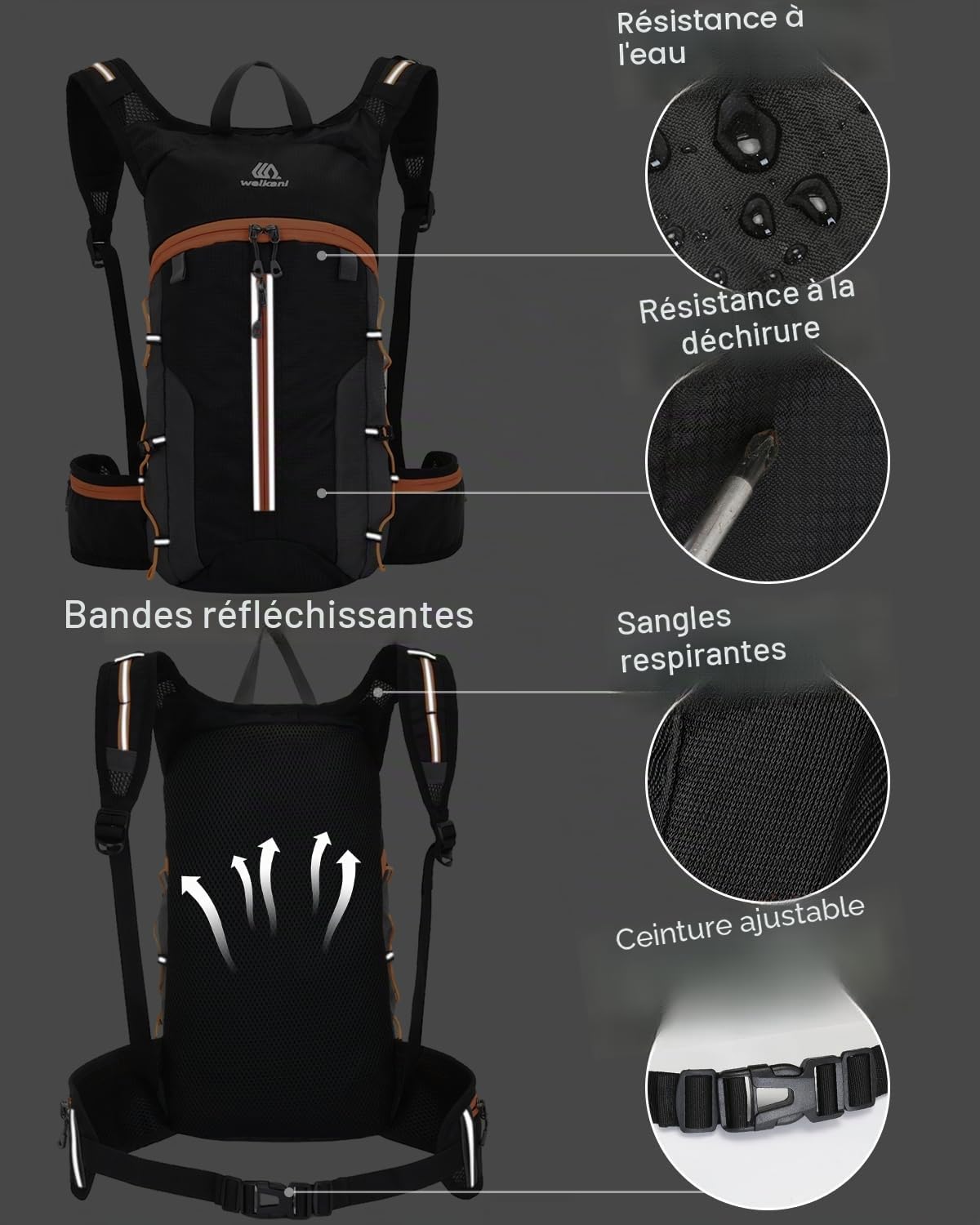 Sac à Dos Vélo Pliable Ultraléger, 6L Petit Sac VTT Homme Femme avec Filet à Casque, Mini Sac randonnée pour Sport Ski Cyclisme Camping, Orange