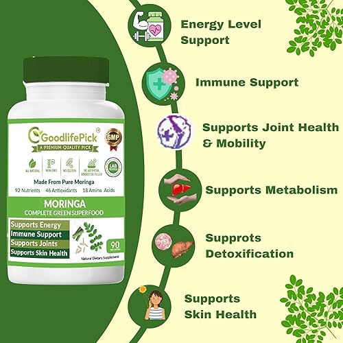 Miniatura 7 de Cápsulas de moringa prémium hechas de moringa oleifera pura. Apoya la inmunidad, la energía, las articulaciones, el metabolismo y la salud de la