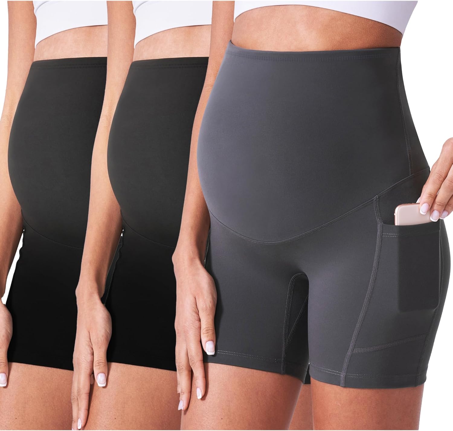 POSHDIVAH 3 Pack Maternity Biker Shorts Over The Belly Summer Comfy Pregnancy Yoga Active Workout Athletic Short Pants 5"/8"