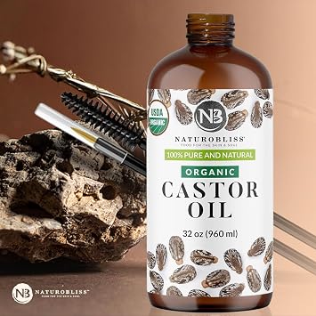 NaturoBliss 100% Pure Organic Castor Oil Expeller-Pressed & Hexane-Free Professional/Salon Size for Hair, Skin, Lashes & Brows, with Beauty Starter Kit 32 fl oz (Bulk Value)