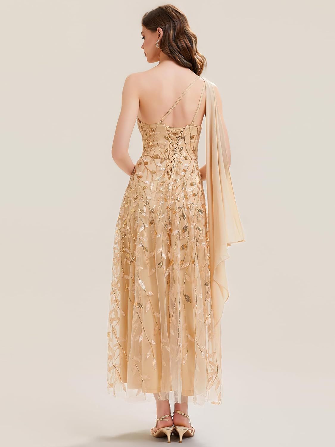 Ever-Pretty Women's One Shoulder Slit Sequin Classy Maxi Formal Wedding Guest Dresses Prom Dress 02486