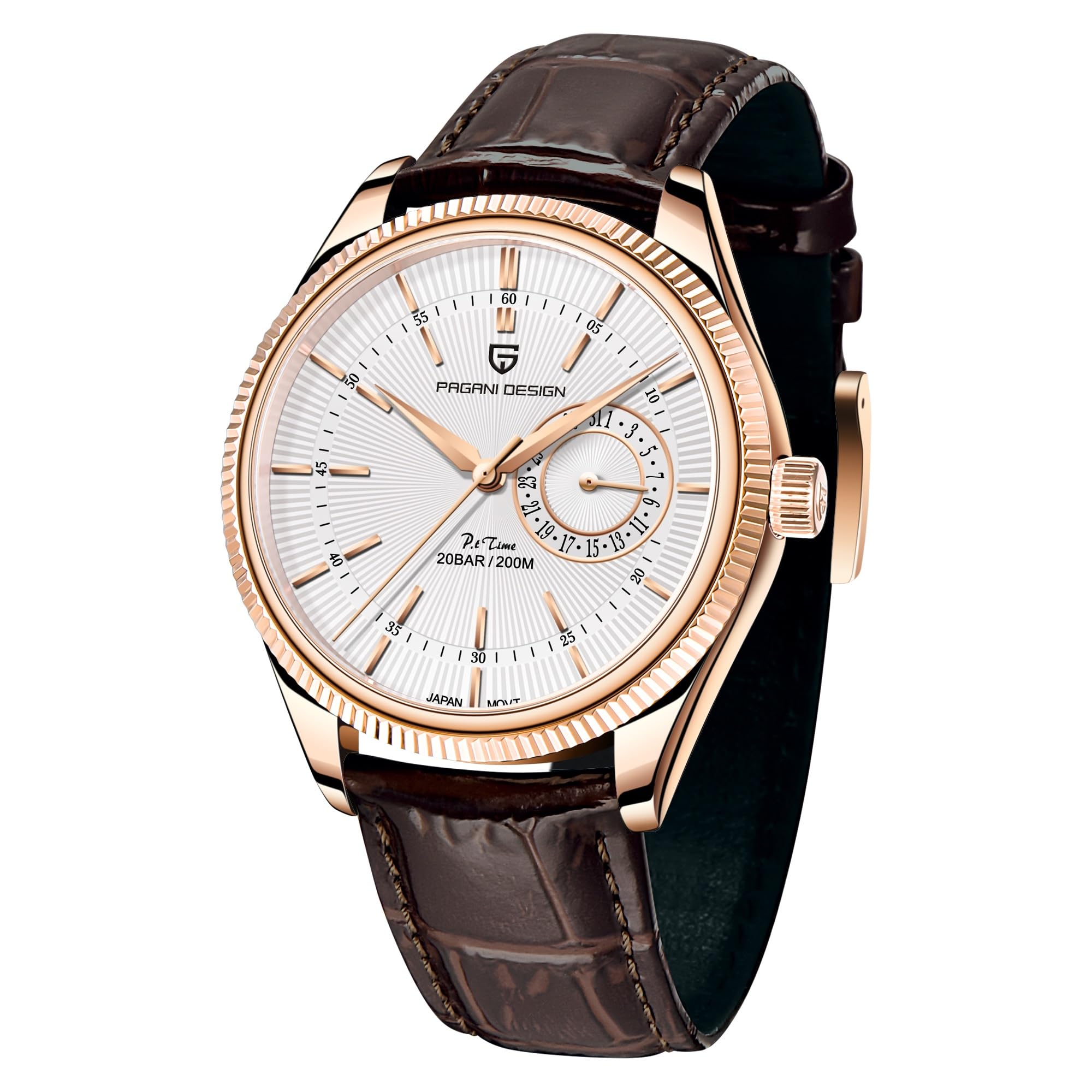 Pagani Design Herrenuhr 40mm – Luxus Analoge Quarzuhr mit Saphirglas, 200M Wasserdicht, Japanisches Uhrwerk & Datumsanzeige – Edelstahl & Leder Business Armbanduhr für Männer