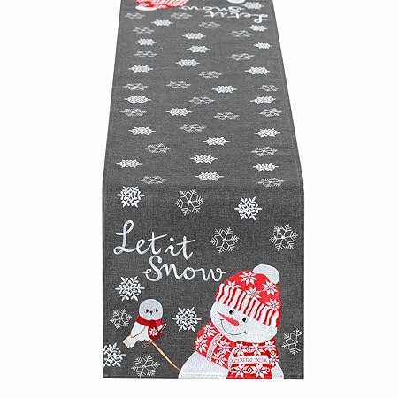 Simhomsen Embroidered Snowman Table Runner for Christmas Holidays Decorations, Dark Gray (14 - 88 Inches)