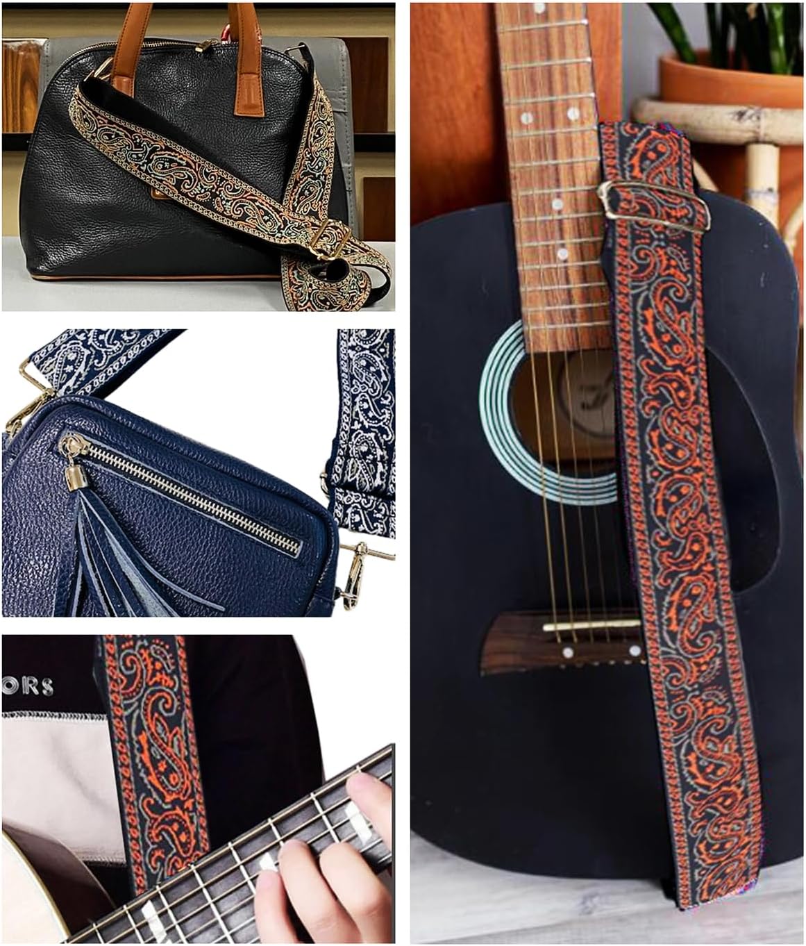 1pc Adjustable Strap Replacement 2inch Wide Paisley Jacquard Belt for Crossbody Purse Handbag Shoulder Guitar Camera Bag (Orange) - Image 7