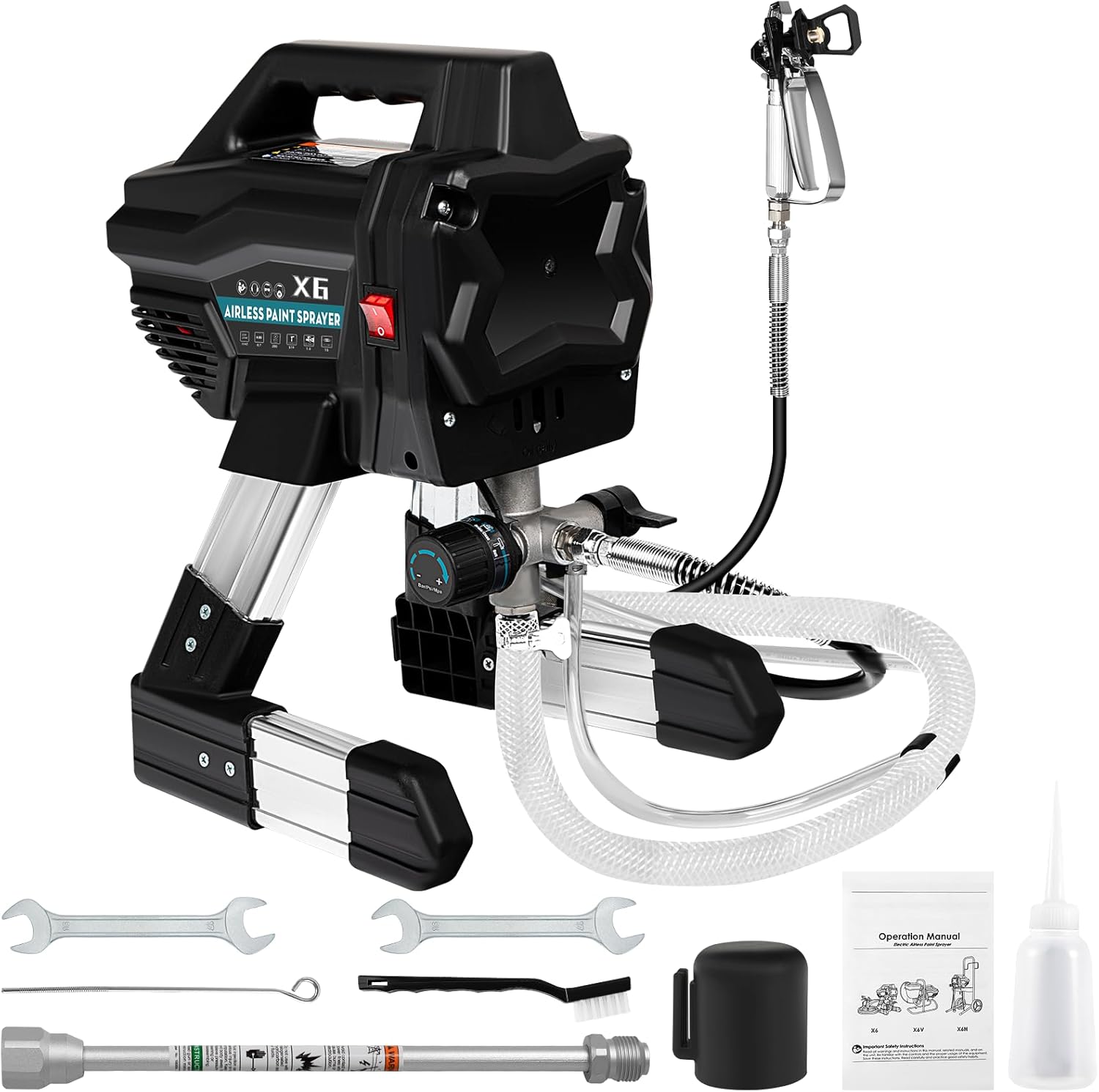 Stand Airless Paint Sprayer, 7/8HP 650W High Efficiency Airless Sprayer, 0.24GPM 2900PSI Electric Paint Machine with Extension Rod and Cleaning Kits for Interior Exterior Furniture Fence Home