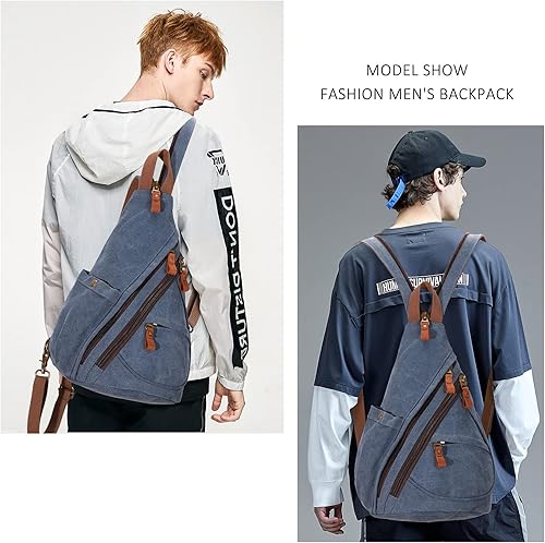 Miniatura 7 de KL928 Canvas Sling Bag - Small Crossbody Backpack Shoulder Casual Daypack Rucksack for Men Women