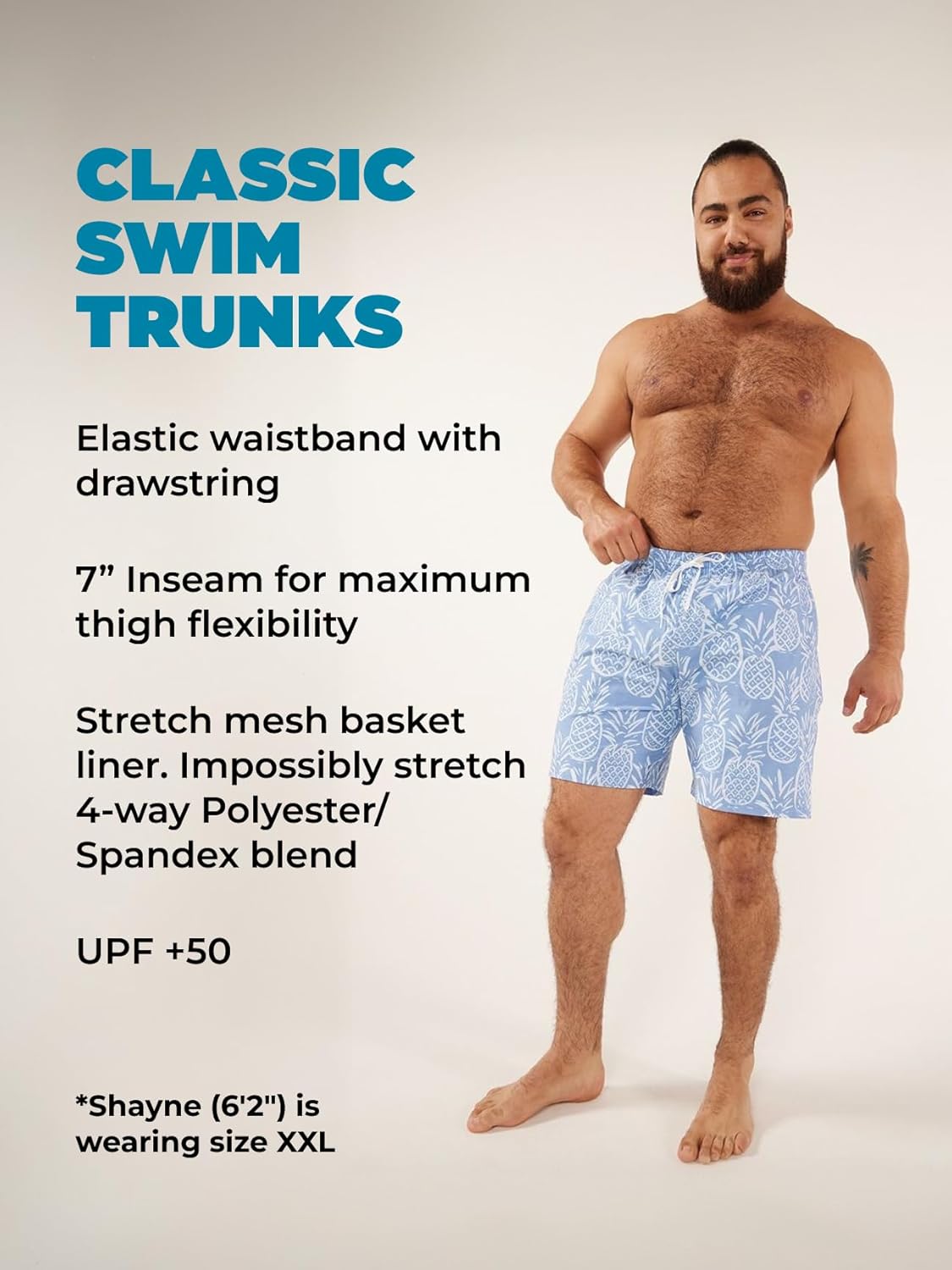 Chubbies Mens Swim Trunks – Mens Swim Shorts with 4-Way Stretch, 7” Beach Shorts with Elastic Waist, Mesh Lining, UPF 50+