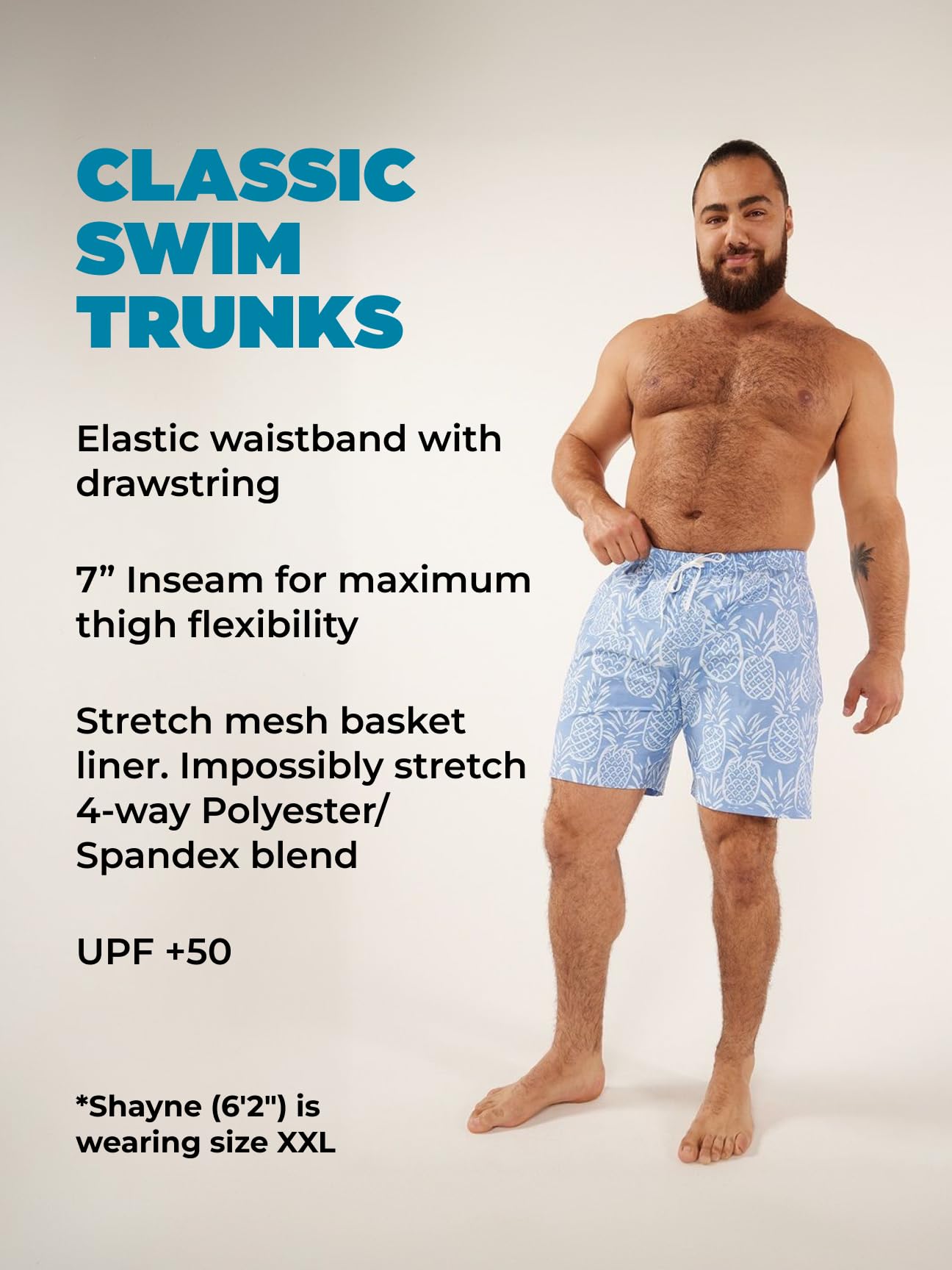 Chubbies Herren-Badehose – Herren-Badeshorts mit 4-Wege-Stretch, 17,8 cm Strandshorts mit elastischem Bund, Netzfutter, LSF 50+