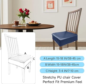 PU Leather Seat Covers for Dining Chairs Set of 4 Waterproof, Rear-Covered