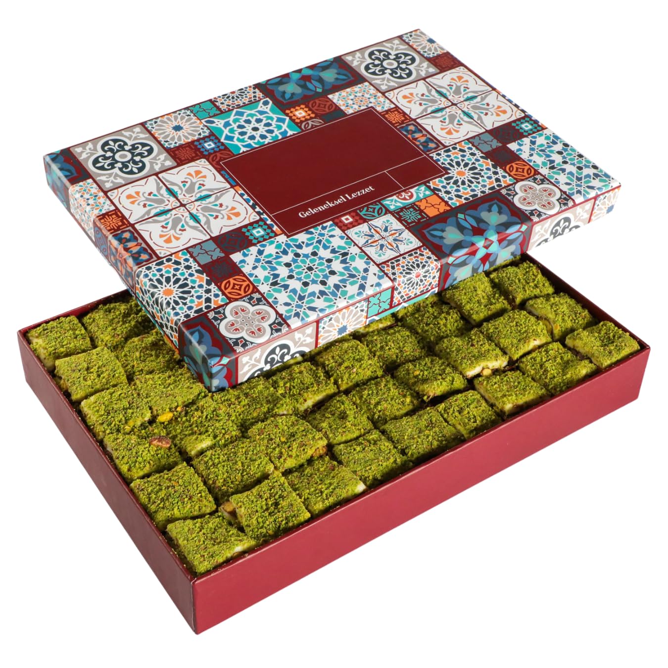 Pistachio Chocolate Turkish Delight, Motif Designed Box, Boutique Handmade Turkish Delight, 2.65 lbs - Pack of 3