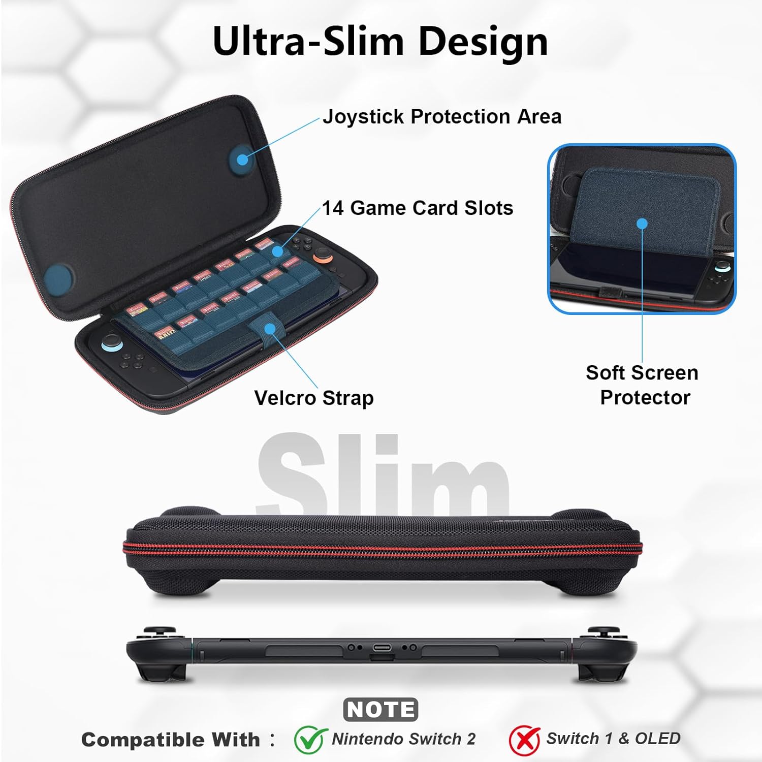 JOYLINK 2 in 1 Modular Carrying Case for Nintendo Switch 2, Detachable Ultra Slim Carrying Case Travel + Dock/Pro Controller Storage Cases, All in One Hard Carrying Case with 14 Game Cards Slots