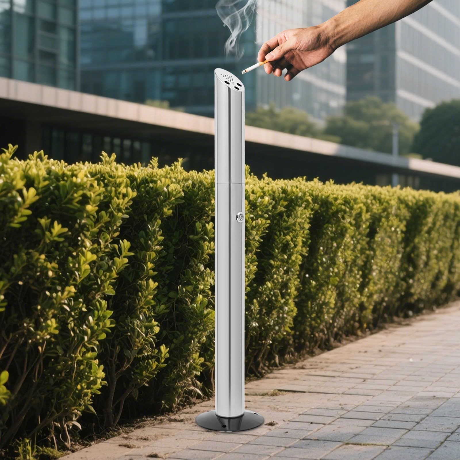 Posacenere da Terra per Esterni, Portacenere Verticale in Acciaio Inox per Pub, Hotel, Ristorante, Giardino, Ufficio, Terrazza, 17x92 cm