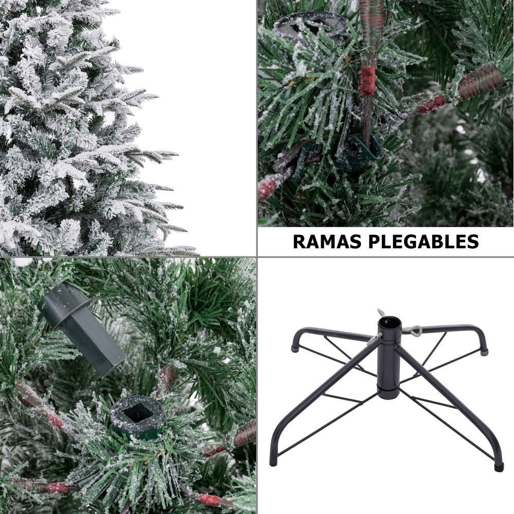 Árbol de Navidad artificial plegable nevado verde y blanco de 150 cm | Diseño compacto y seguro con 357 ramas ignífugas. Muy práctico para salones pequeños que buscan un toque mágico invernal.