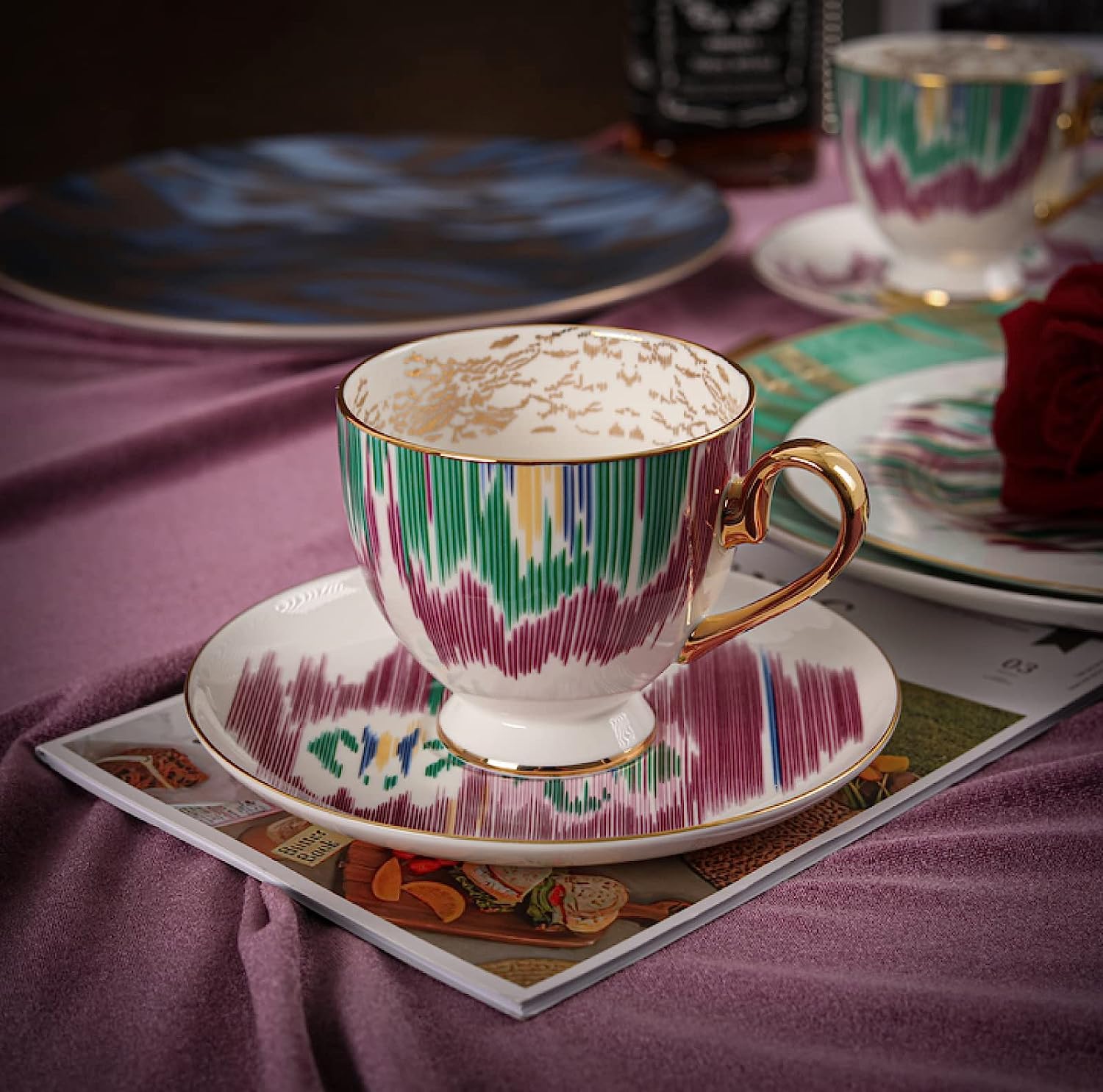 Taza de café de cerámica, Taza y platillo de té de China, Juego de Taza de café de cerámica con platillo y Cuchara, Tazas de café, Juego de Taza y platillo de café de cerámica hech
