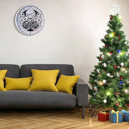 Miniatura 4 de Reloj de pared industrial, sin tictac, equipo de mudanza vintage, funciona con pilas, reloj de metal original antiguo steampunk para sala de estar,