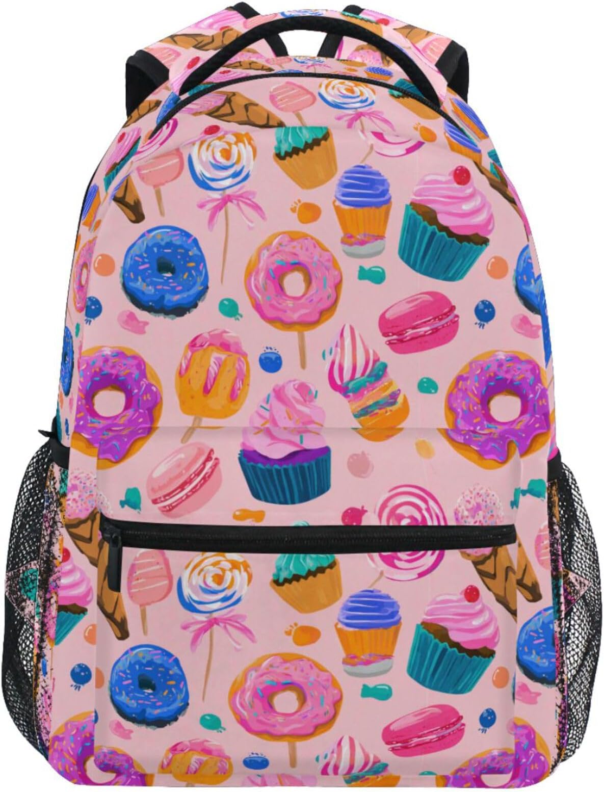 Backpack for School Donuts Macaron Cakes (11) 17" Kids Backpacks for Girls Boys Children Teens Bookbag for Age 6-16