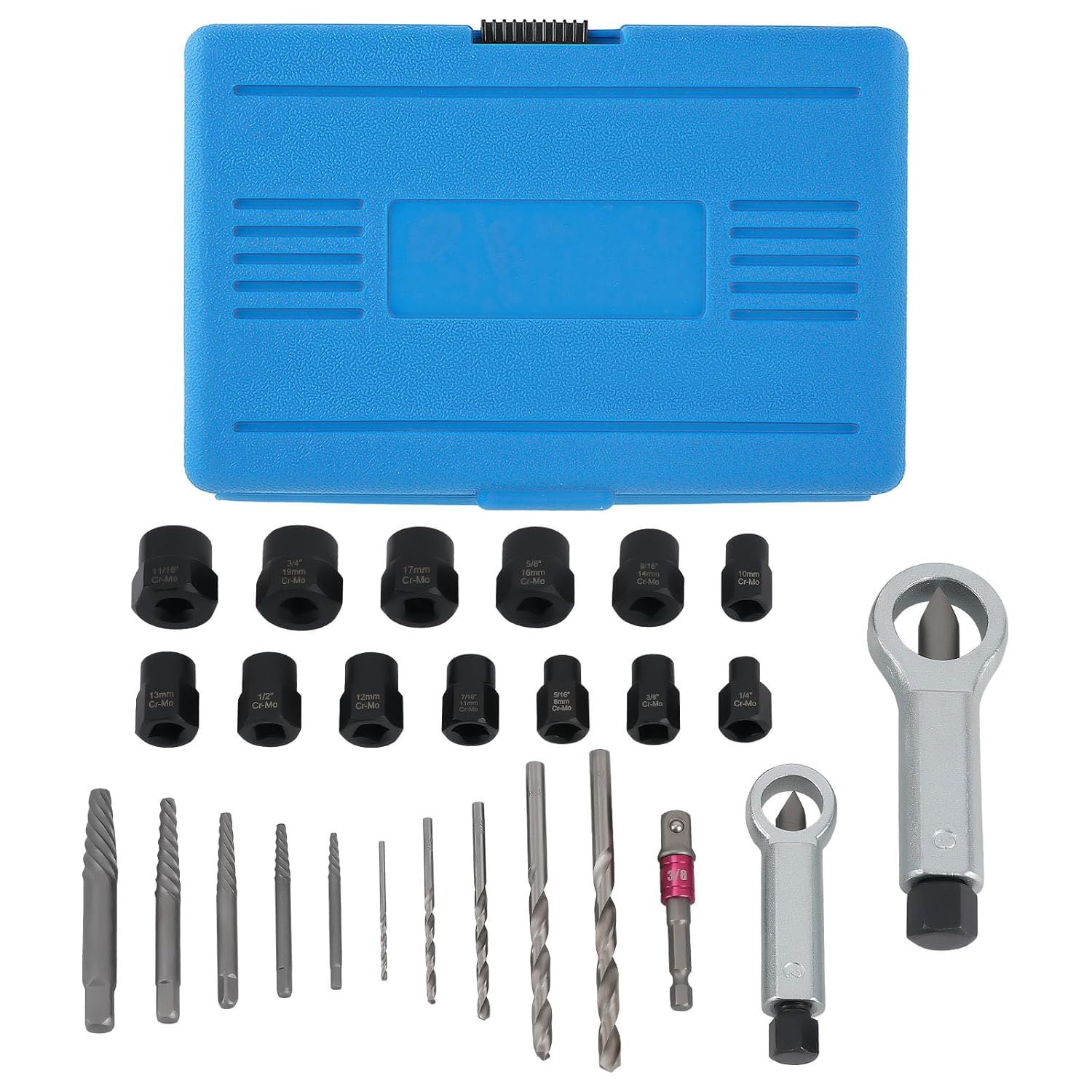 maXpeedingrods 26PCS Screw Extractors, Impact Nut/Bolt Removal Drill Bit Kit, Nut Splitter Cracker Set, Bolt Extractor Tool Set for Damaged Rusted Screws, Bolts, Nuts and Fittings