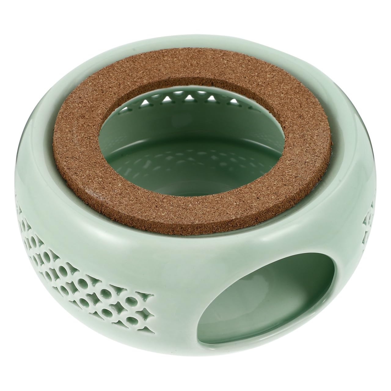 Théière en céramique verte design creux résistante à la chaleur avec socle chauffant