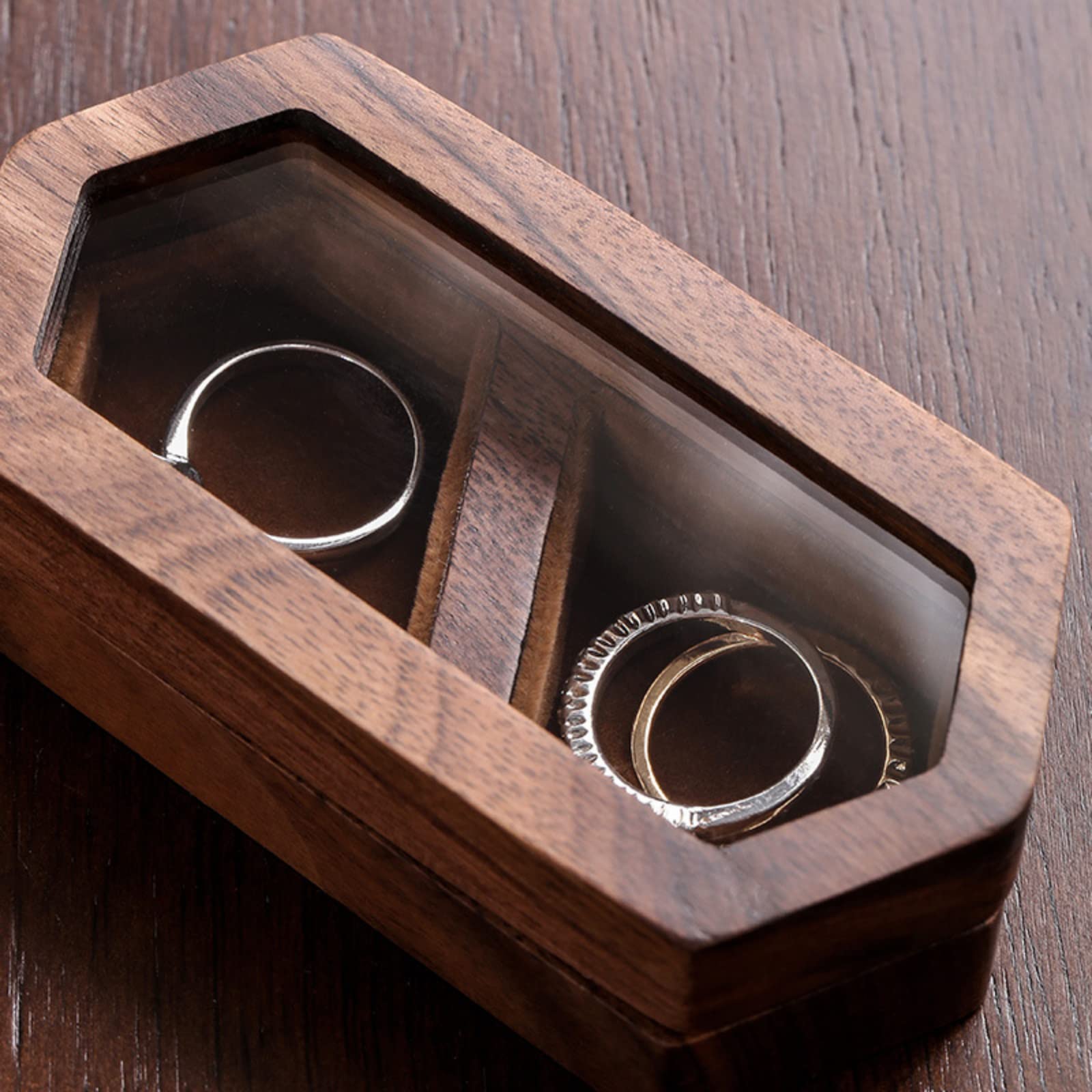 Ter Custom Ring Box for Wedding,Wedding Ring Box, Personalized Ring Box, Wedding Ring Boxes for Ceremony, Double Wedding Ring Box, Wooden Wedding Ring Box, Wedding Band Ring Box. (No personalized,C)