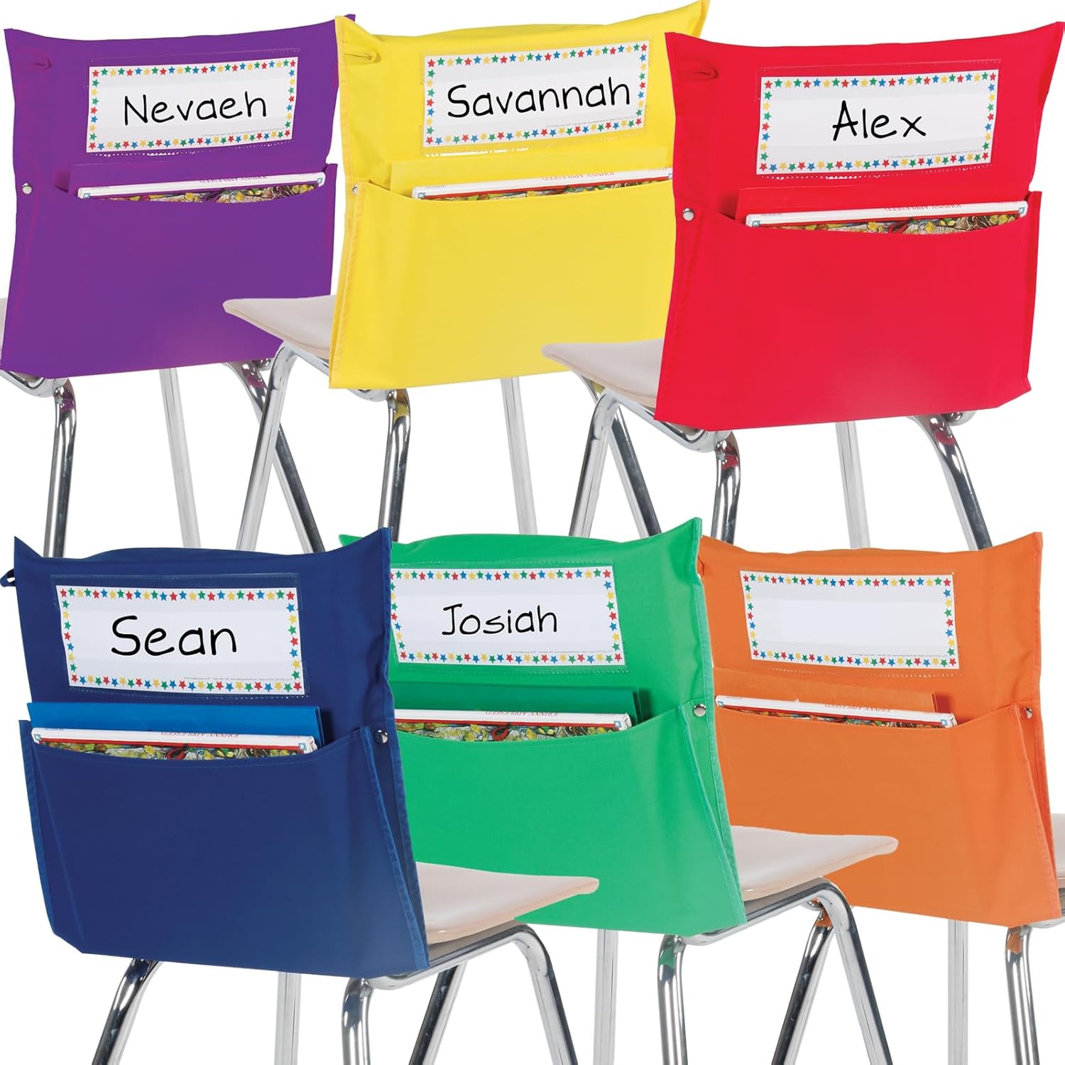 Really Good Stuff - Store More Grouping Chair Pockets - Set of 24 - Six Bright Rainbow Colors - Pocket Chair Organizer Keeps Students Organized and Classrooms Neat