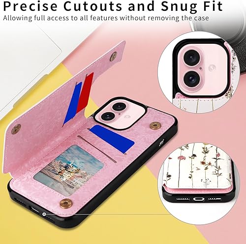 Miniatura 295 de UEEBAI Funda tipo cartera para iPhone 15 Pro Max con tarjetero, cubierta de cuero PU con soporte, bloqueo RFID, doble cierre magnético, relieve de