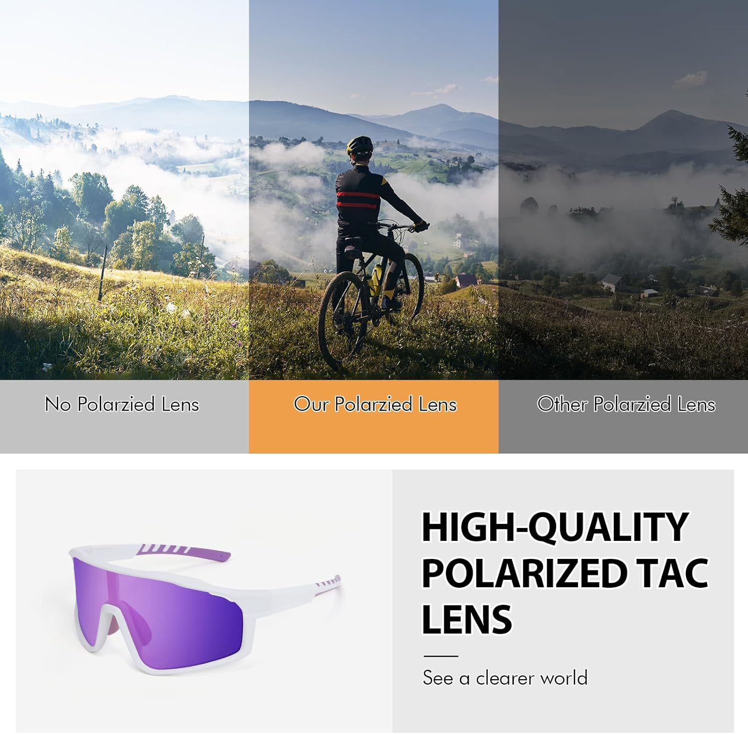 MMOWW Polarized Sports Sunglasses for Men Women Cycling Glasses Wrap Around UV400 Protection Running Driving Fishing - Image 5