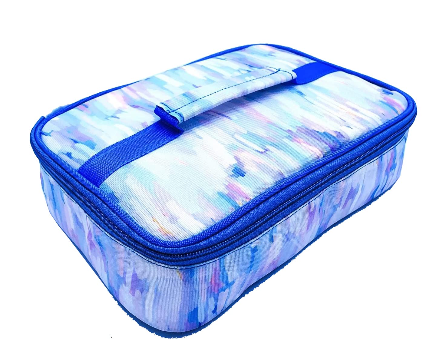 Echo Boomers Blue Colour Printed Insulated Tiffin Bento Lunch Large Bag with Multi Zipper Pockets
